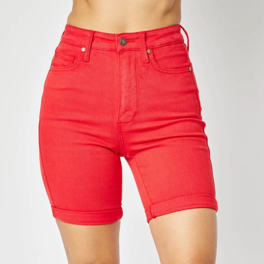Size Large 10/12 Judy Blue Bright red Denim Jean Shorts womens